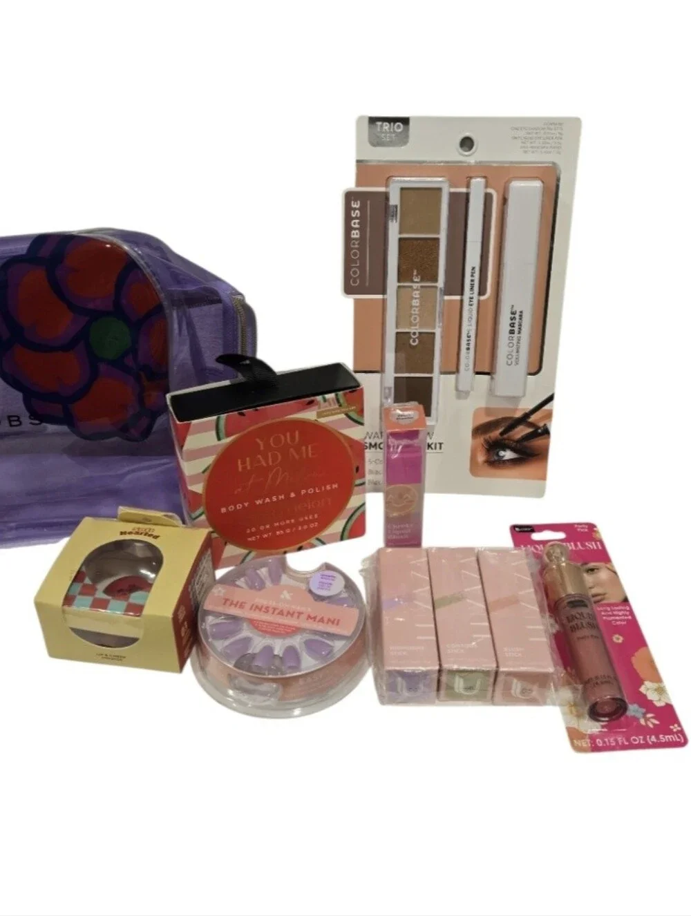 Marc Jacobs Lola Purple Floral Makeup Bag with Assorted Eye & Lip Essentials - Picture 3 of 16